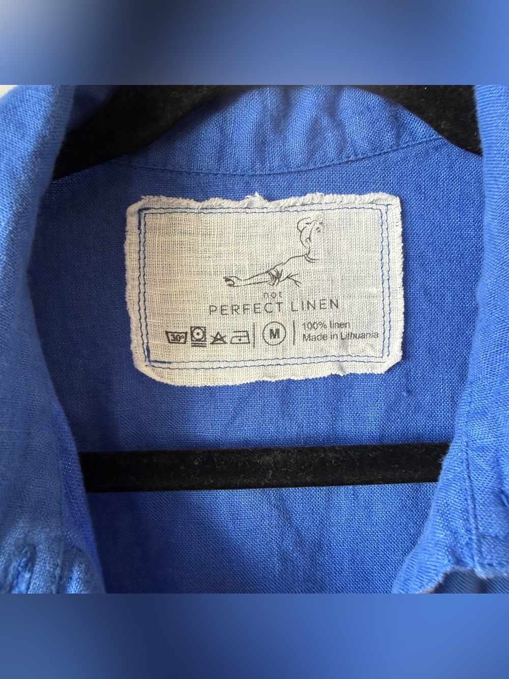 Not Perfect Linen 100% Linen Blue Button Front Shirt M Lithuania Slow Fashion - Picture 2 of 8